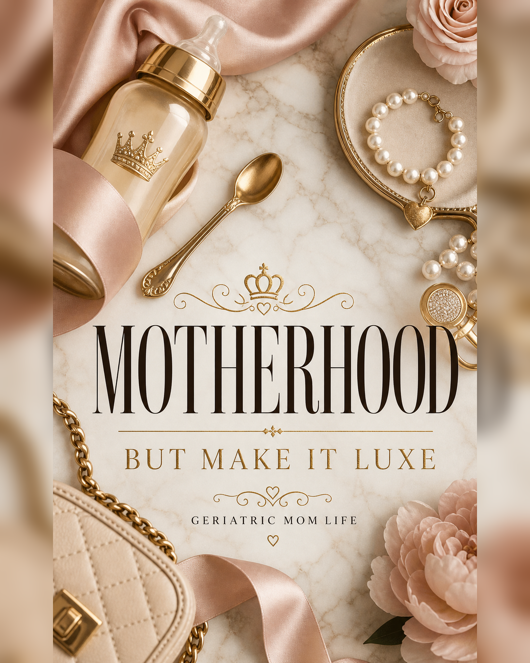 Geriatric Mom Life graphic that says Motherhood But Make It Luxe