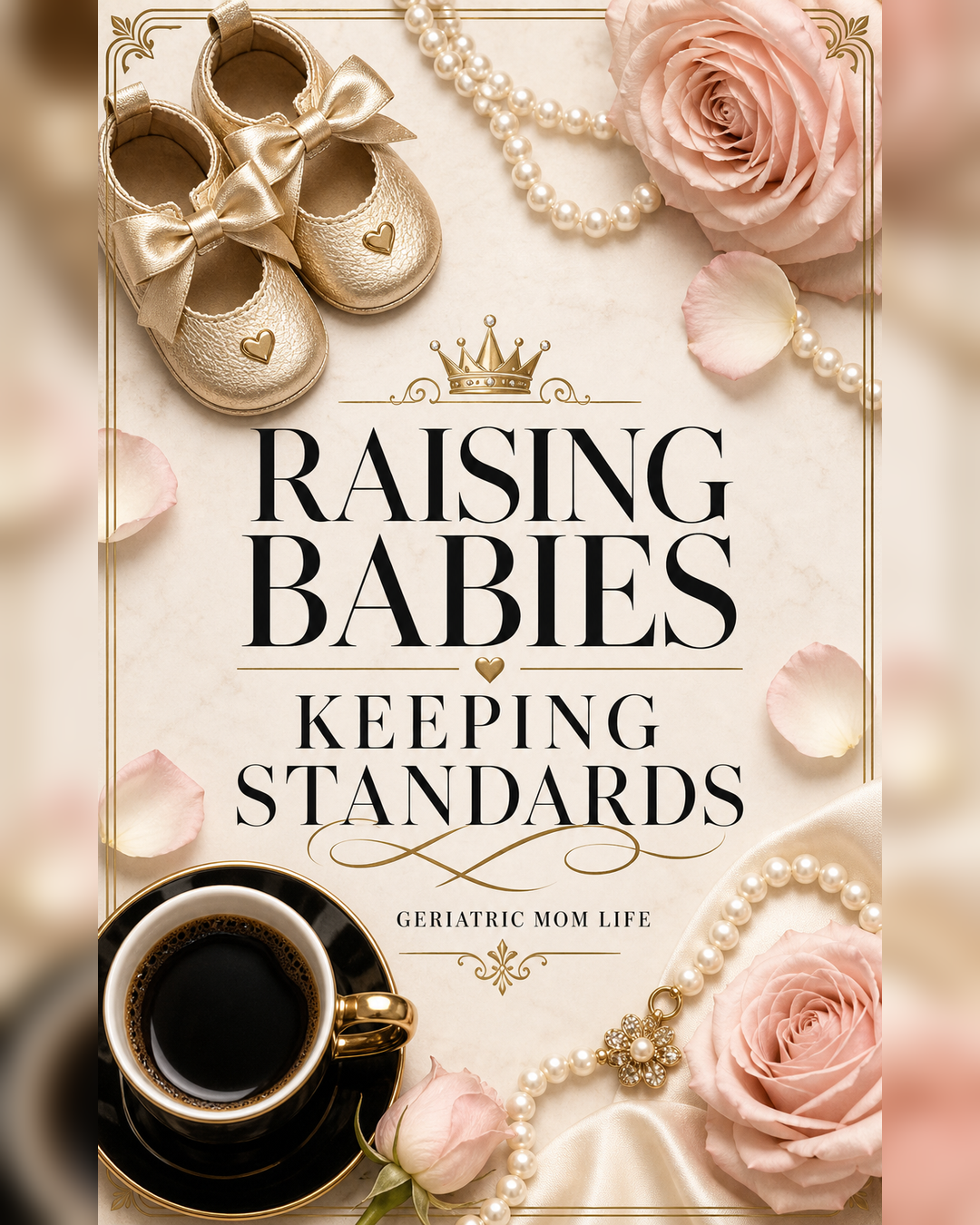 Geriatric Mom Life graphic that says Raising Babies Keeping Standards